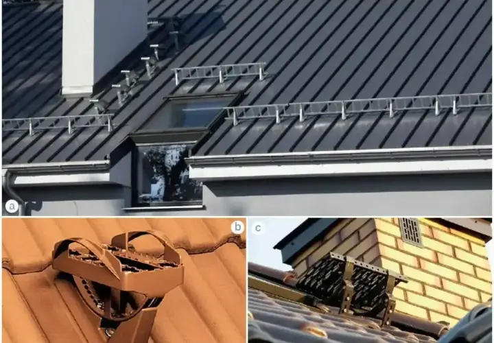 Na dachu zamontowano stopnie kominiarskie i ławy kominiarskie, ułatwiające bezpieczne układanie papy na zimno.