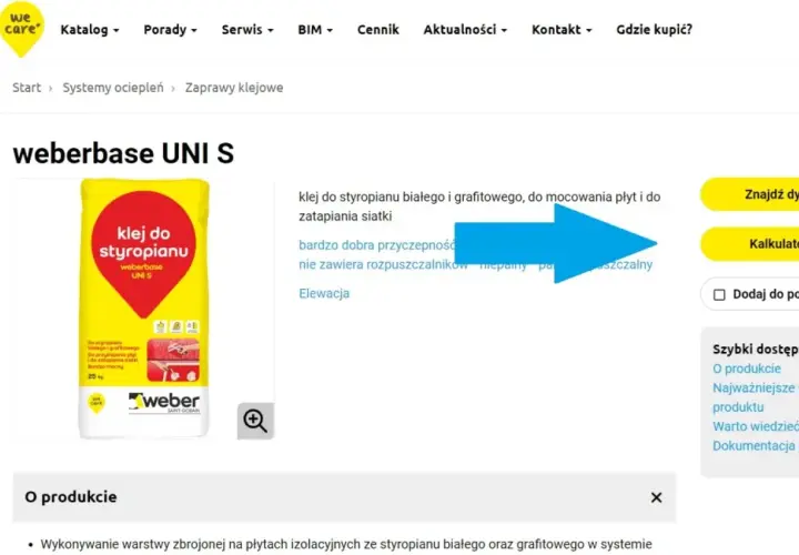 Kalkulator zużycia kleju do zatapiania siatki na m2. Produkt weberbase UNI S do styropianu białego i grafitowego.