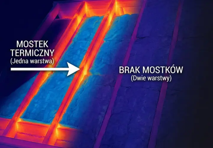 Termowizja poddasza: jedna warstwa izolacji to mostek termiczny, dwie warstwy zapewniają czyste powietrze i spełniają wymagania ocieplenia.